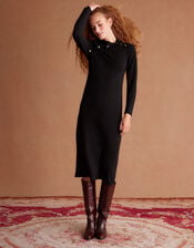 Cate Button Collar Midi Jumper Dress, Black (BLACK), large