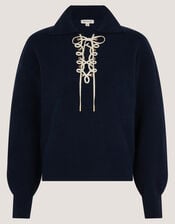 Terese Tie Collared Jumper, Blue (NAVY), large