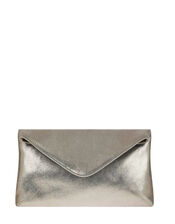 Metallic Leather Oversized Clutch Bag, , large