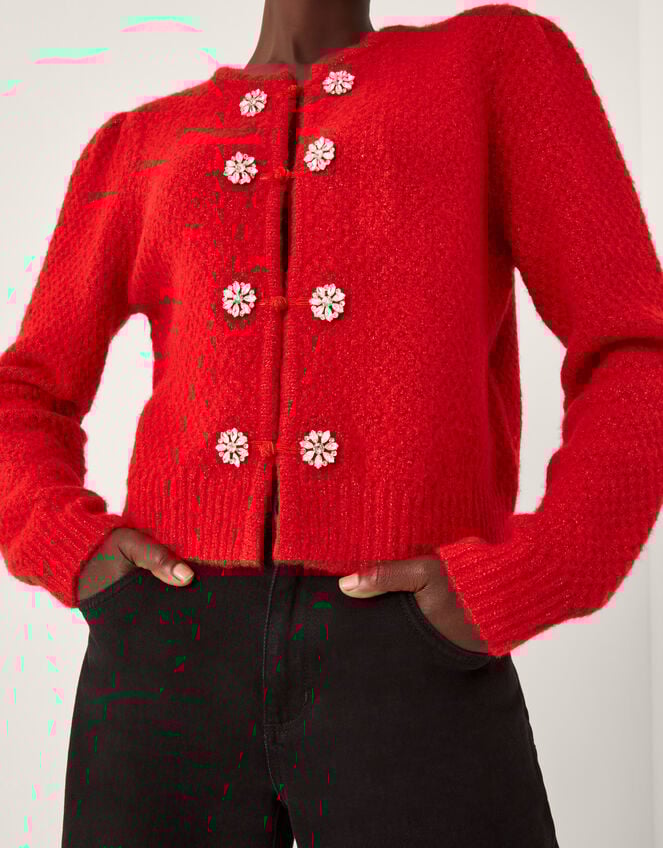 Fessa Jewel Brooch Cardigan, Red (RED), large