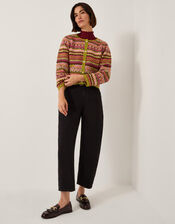 Fiona Fair Isle Cardigan, Pink (PINK), large