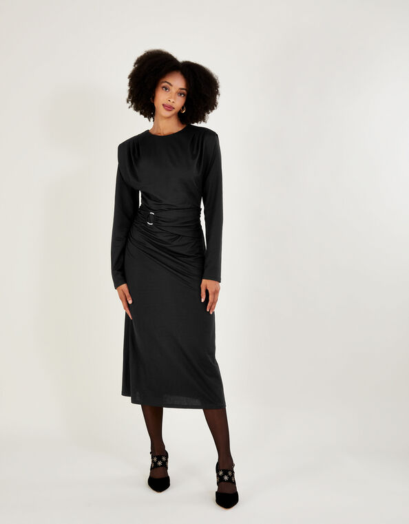 Belted Ring Detail Jersey Dress Black, Black (BLACK), large
