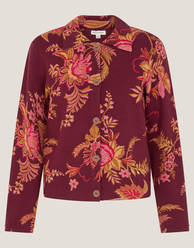 Yasmina Floral Collar Cardigan, Red (BERRY), large