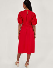 Inez Plain Tie Front Midi Dress, Red (RED), large