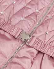 Jewel Heart Quilted Puffer Coat, Pink (PINK), large