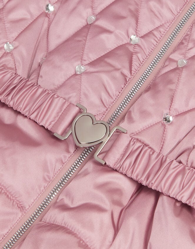 Jewel Heart Quilted Puffer Coat, Pink (PINK), large