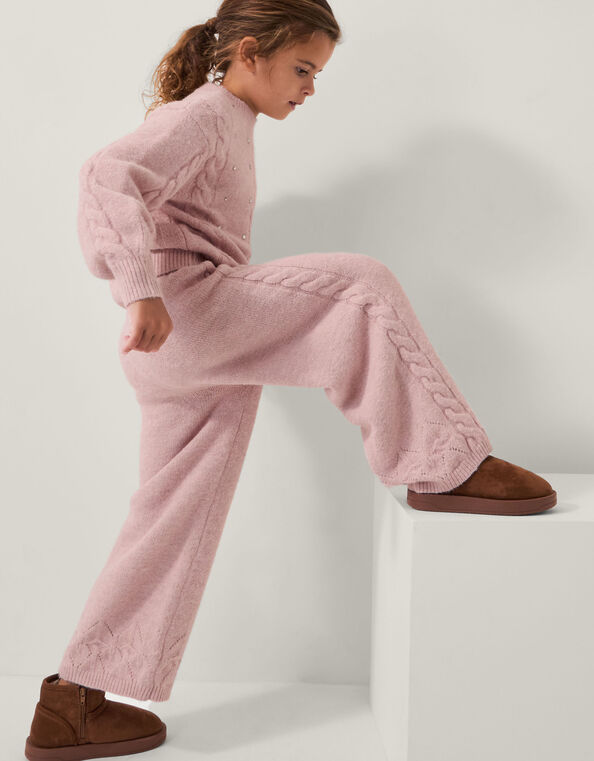 High Waist Cable Knit Trousers, Pink (PINK), large