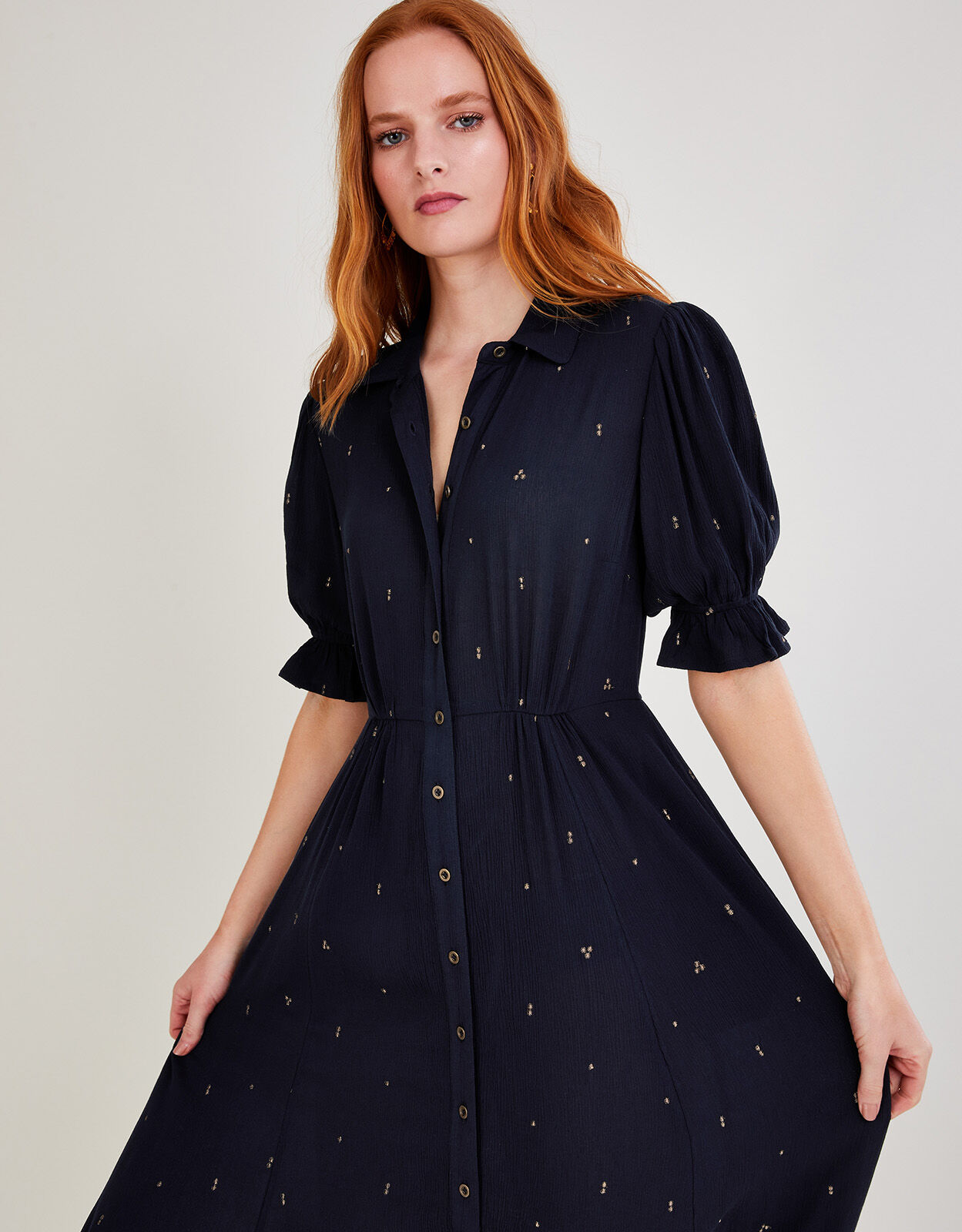 Embroidered Spot Shirt Dress in LENZING ECOVERO Blue