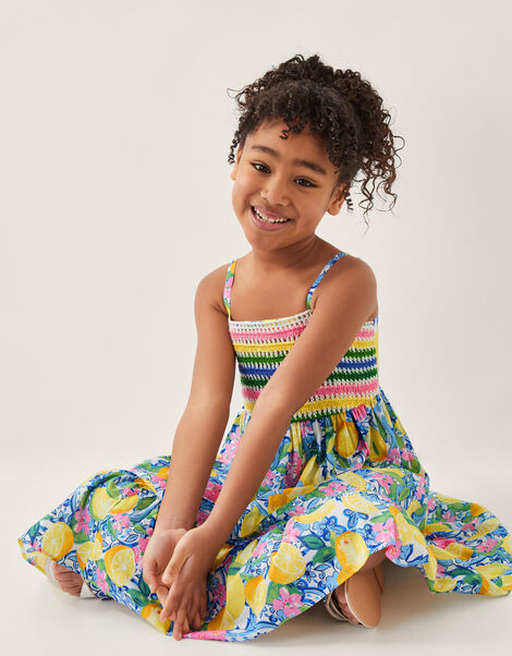 Amalfi Lemon Print Crochet Dress, Yellow (YELLOW), large