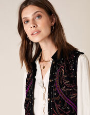 Embroidered Velvet Waistcoat, Black (BLACK), large