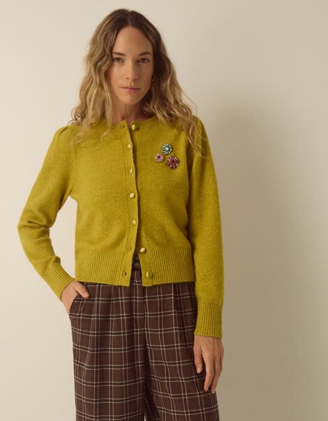 Blair Brooch Knit Cardigan, Green (CHARTREUSE), large