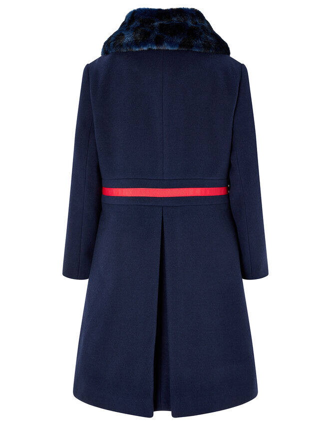Navy Pleated Coat with Diamante Bow, Blue (NAVY), large