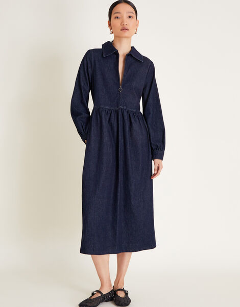 Alana Midi Zip Dress, Blue (INDIGO), large