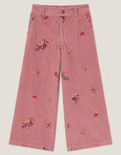 Embroidered Corduroy Wide Leg Pants, Pink (PINK), large