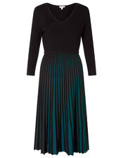 Pleated Colour Insert Midi Dress, Black (BLACK), large