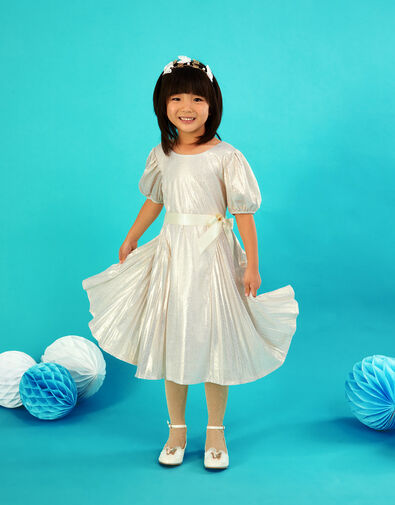 Rya Foil Pleated Dress Gold, Gold (GOLD), large