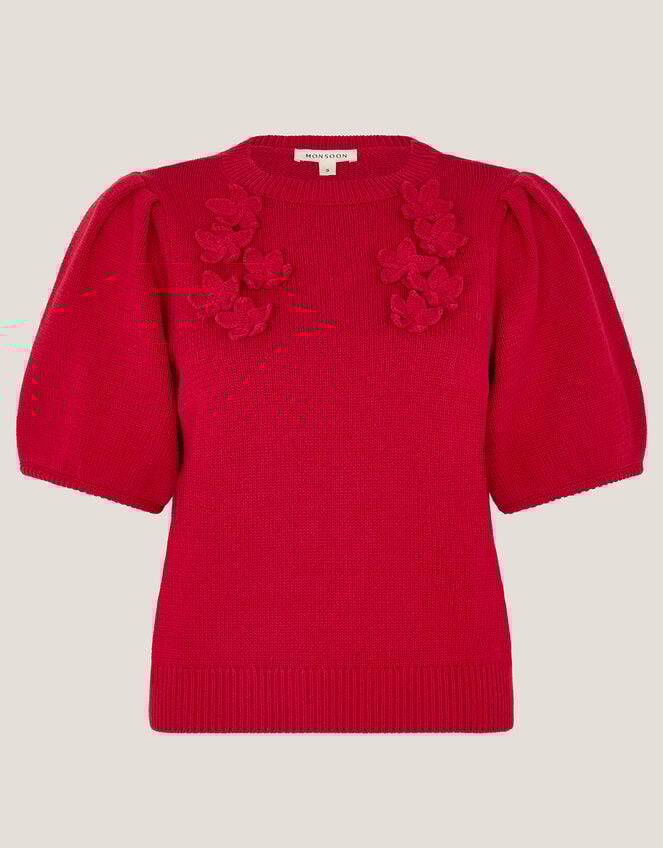 Fee Floral Puff Sleeve Sweater, Red (RED), large