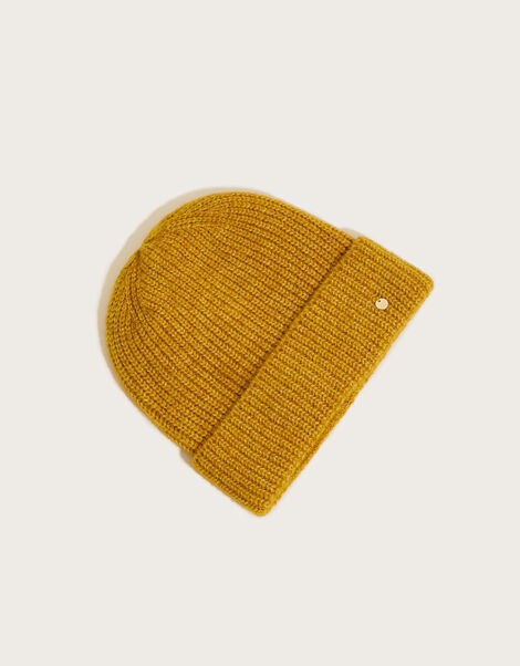 Super Soft Knit Beanie Hat with Recycled Polyester Yellow, Yellow (OCHRE), large