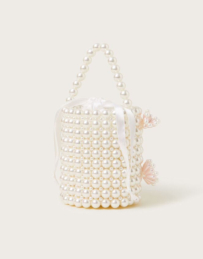 Pearl Beaded Flower Bucket Bag, , large