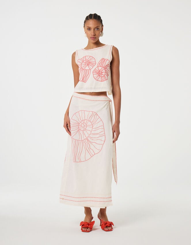 Fabienne Chapot Sansa Shell Embroidered Tie Top, Ivory (IVORY), large