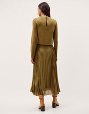 Penny Pleated Midi Dress, Green (OLIVE), large