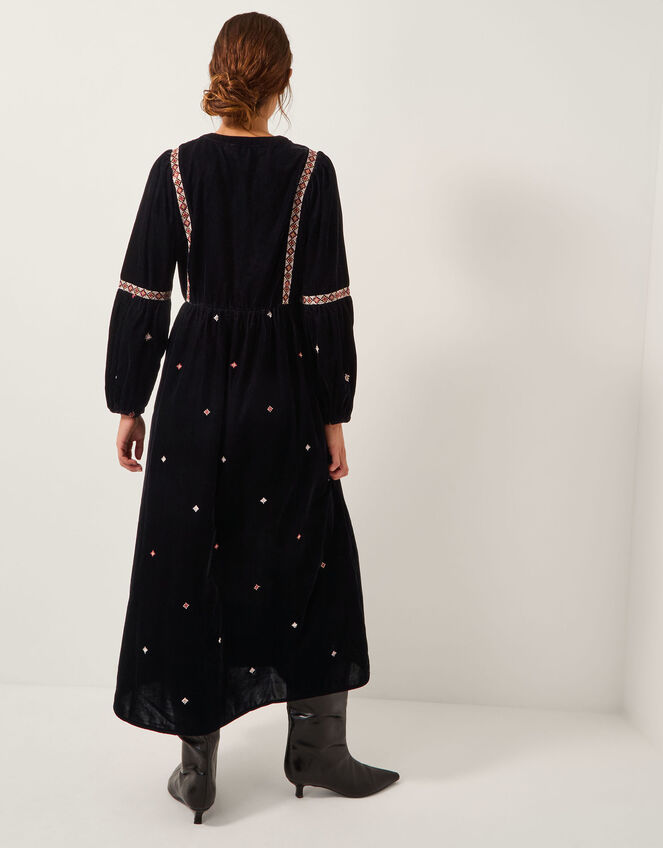 Noni Embroidered Velvet Long Sleeve Midi Dress, Black (BLACK), large