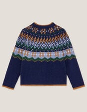 Crew Neck Fair Isle Jumper, Blue (NAVY), large