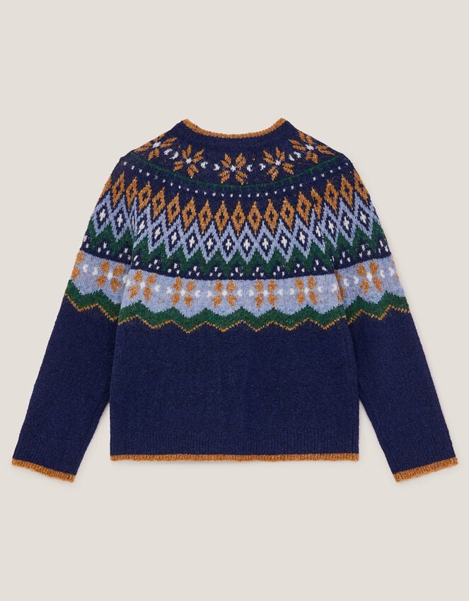 Crew Neck Fair Isle Jumper, Blue (NAVY), large