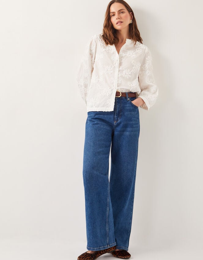Blair Floral Cornelli Cotton Blouse, Ivory (IVORY), large