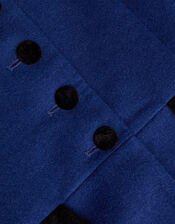 Velvet Trim Skirted Military Coat, Blue (BLUE), large