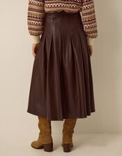 Ottie Pleated Midi Skirt, Brown (BROWN), large