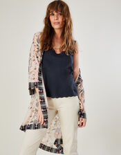 Scallop Plain Cami Top in Linen Blend, Blue (NAVY), large