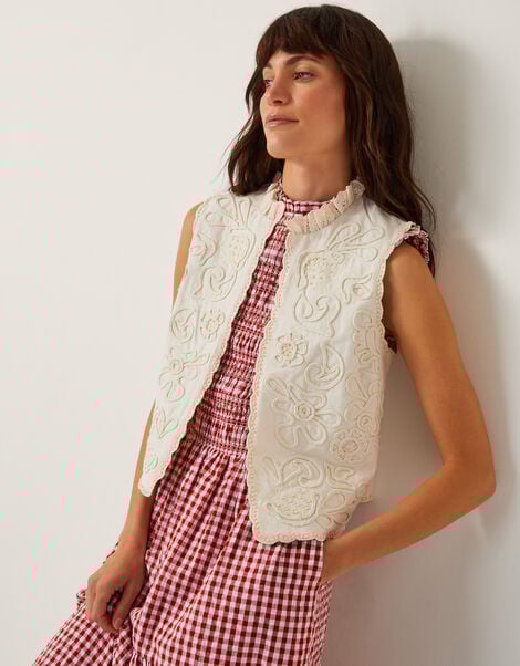 Mali Floral Embroidered Waistcoat, White (WHITE), large