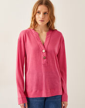 Asher Long Sleeve Linen-Blend Top, Pink (PINK), large