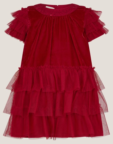 Baby Alexandra Velvet Ruffle Party Dress, Red (RED), large
