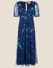 Ana Animal Embroidered Midi Dress, Blue (NAVY), large
