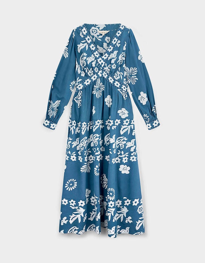 East Kris Hand-Batik Floral Maxi Dress, Blue (DARK BLUE), large