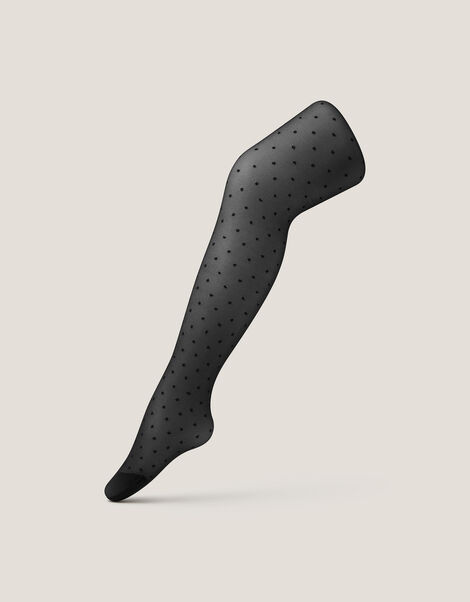 Semi Sheer Polka Dot Tights, Black (BLACK), large