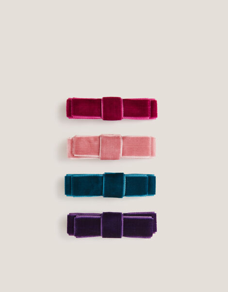 4-Pack Mini Velvet Bow Hair Clips, , large