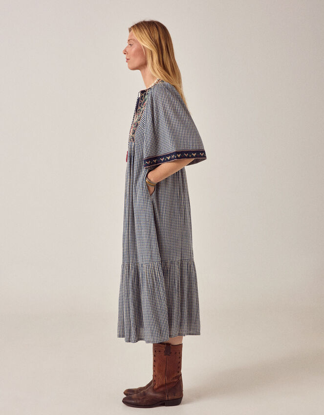 Maison Hotel Augusta Gingham Midi Dress, Blue (BLUE), large