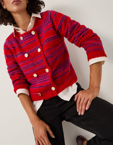 Starla Stripe Double Breasted Cardigan, Red (RED), large