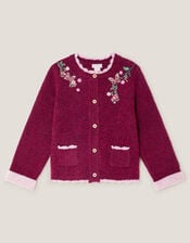 Floral Embroidered Cardigan, Red (BURGUNDY), large
