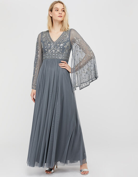 Fleur Embellished Flared Sleeve Maxi Dress Blue Evening Dresses Monsoon Global