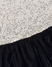 Long Sleeve Sequin Velvet Party Dress, Black (BLACK), large