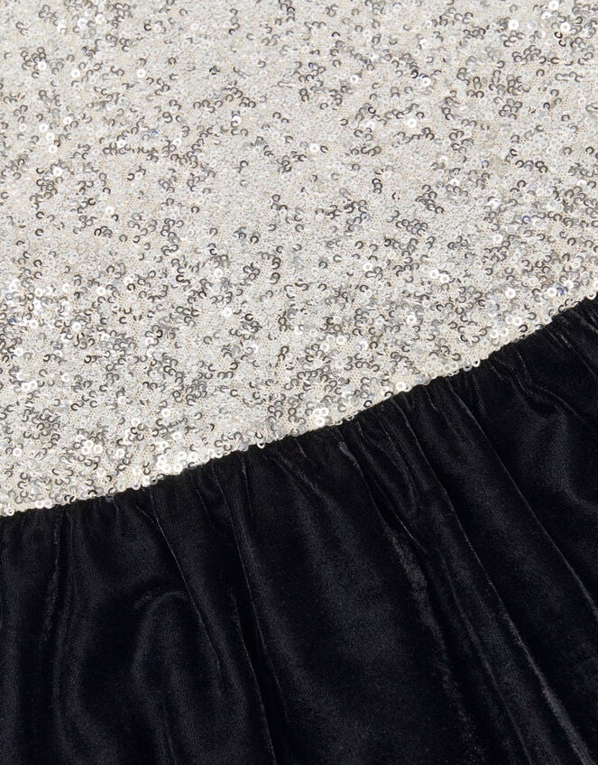 Long Sleeve Sequin Velvet Party Dress, Black (BLACK), large
