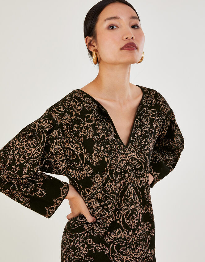 Kaftan Metallic Dress in Recycled Polyester, Black (BLACK), large