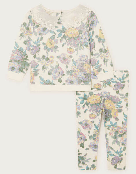Baby Floral Top and Trousers Set, Ivory (IVORY), large
