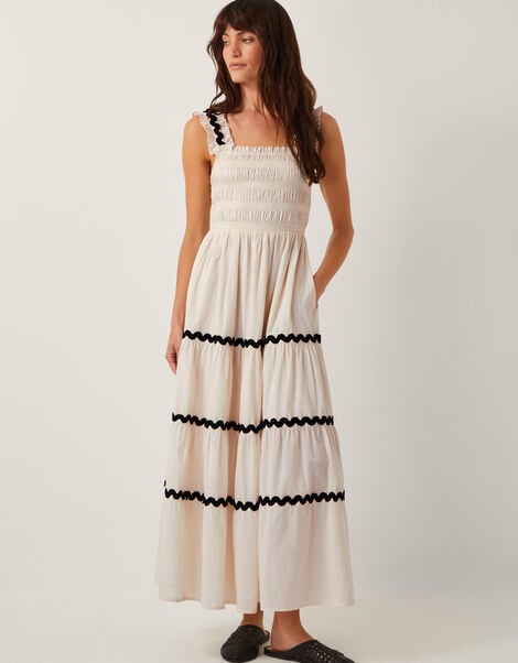 Tabitha Sleeveless Smocked Midi Dress, Ivory (IVORY), large
