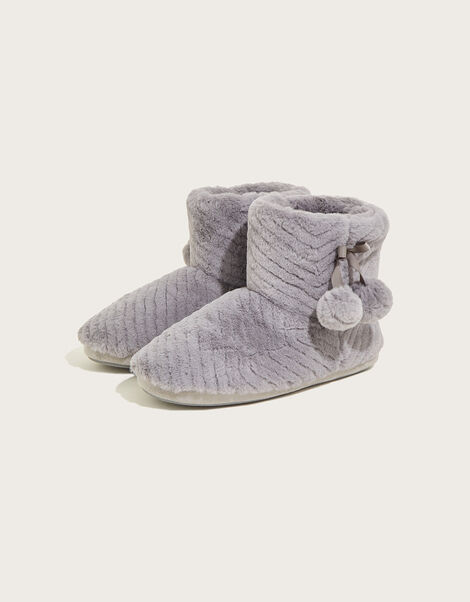 Quilted Pom-Pom Slipper Boots Grey, Grey (GREY), large