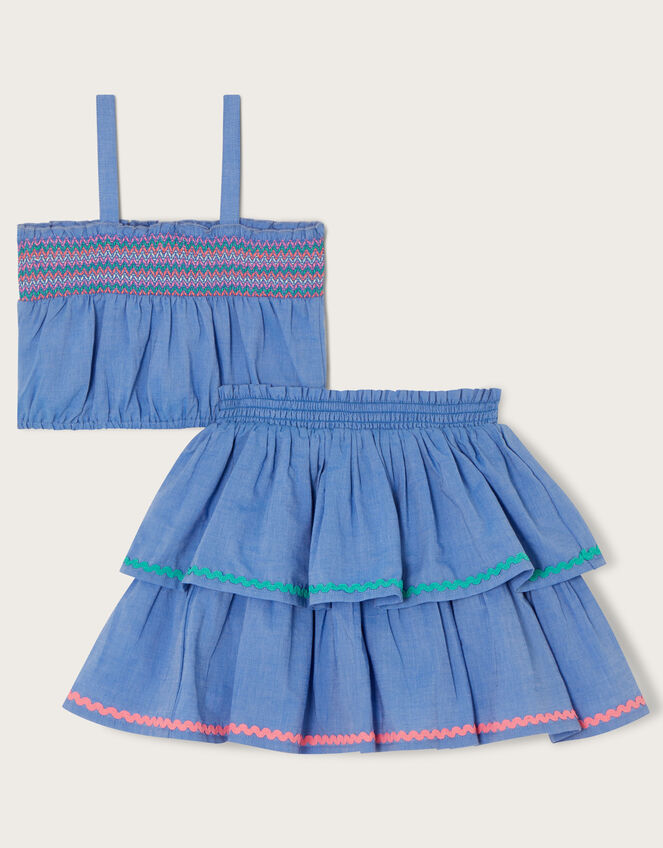 Chambray Top and Rara Skirt Set, Blue (BLUE), large